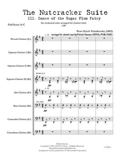Nutcracker Suite, Mvt. III "Dance of the Sugar Plum Fairy" for clarinet choir (full score & set of p (arr. Patrick Sheehan)