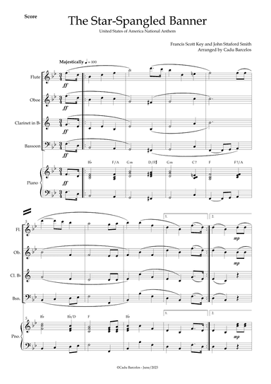 The Star-Spangled Banner - EUA Hymn (Woodwind Quartet) Piano and chords (arr. Cadu Barcelos)