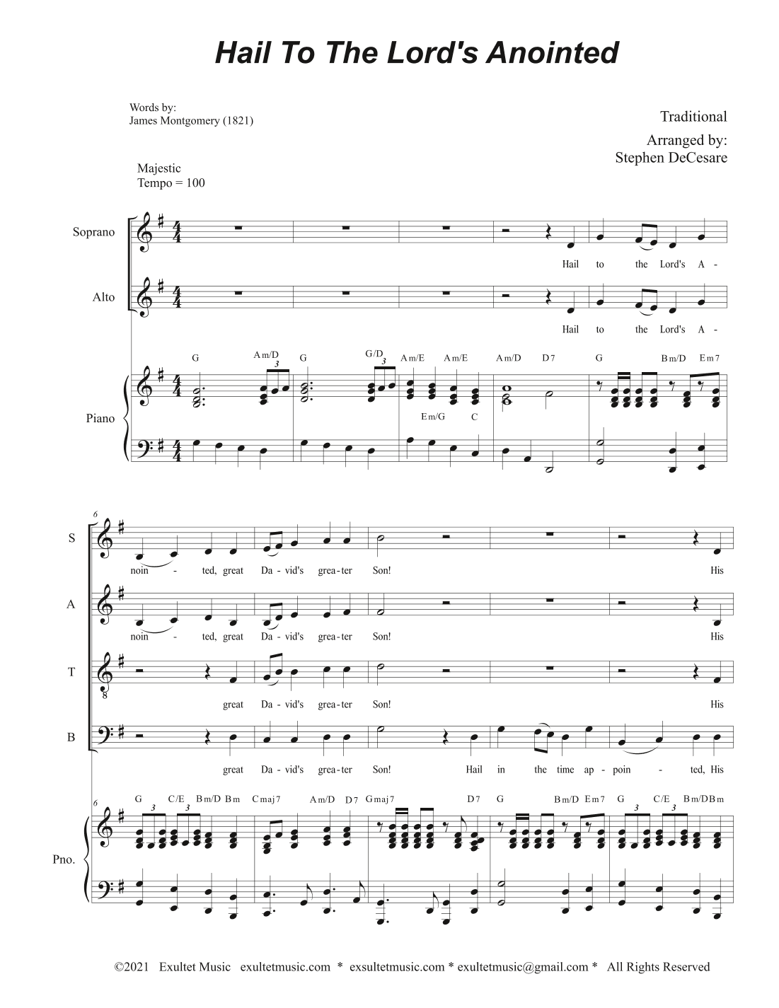 Hail To The Lord's Anointed (Vocal Quartet (SATB) - Piano accompaniment) (arr. Stephen DeCesare)