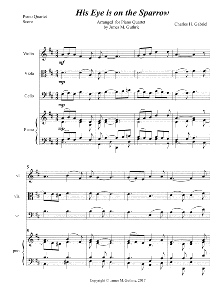 Gabriel: His Eye Is On The Sparrow for Piano Quartet (arr. James M. Guthrie, ASCAP)