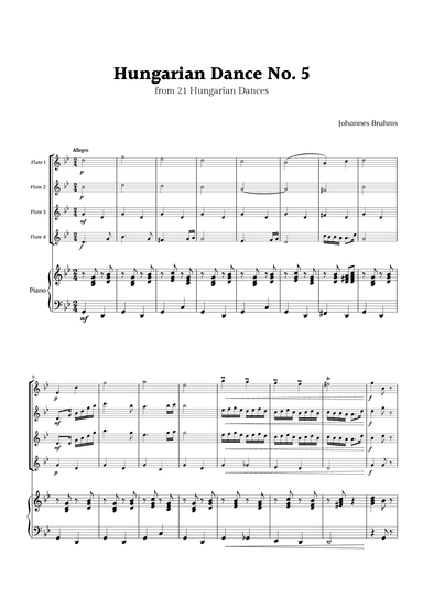 Hungarian Dance No. 5 by Brahms for Flute Quartet and Piano (arr. Rika K.)