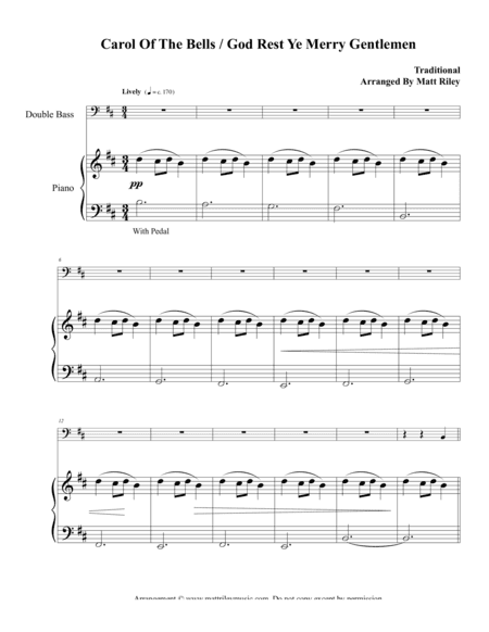 Carol of the Bells / God Rest Ye Merry Gentlemen – Contrabass (arr. www.mattrileymusic.com)
