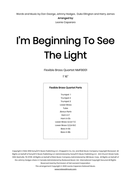 I'm Beginning To See The Light (arr. Leonie Capararo)