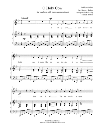 O Holy Cow (parody of O Holy Night) - for voice and piano in Bb major (arr. Samuel Stokes)