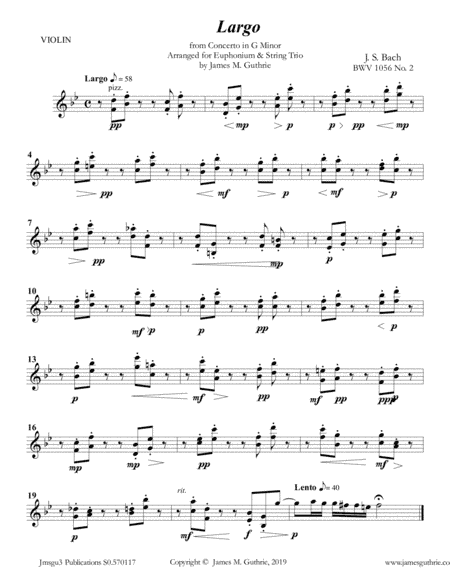 Bach: Largo from Concerto BWV 1056 for Euphonium & String Trio (arr. James M. Guthrie)