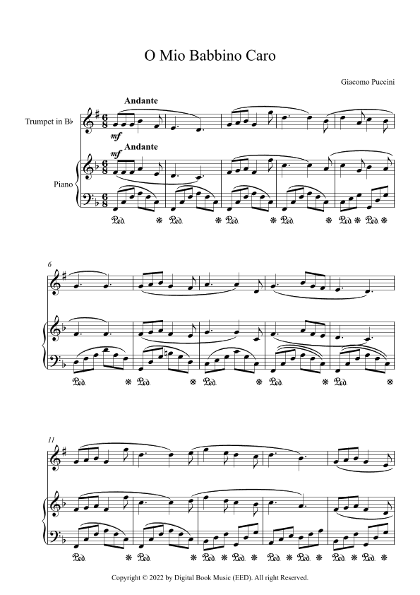 O Mio Babbino Caro - Giacomo Puccini (Trumpet + Piano) (arr. Digital Book Music)