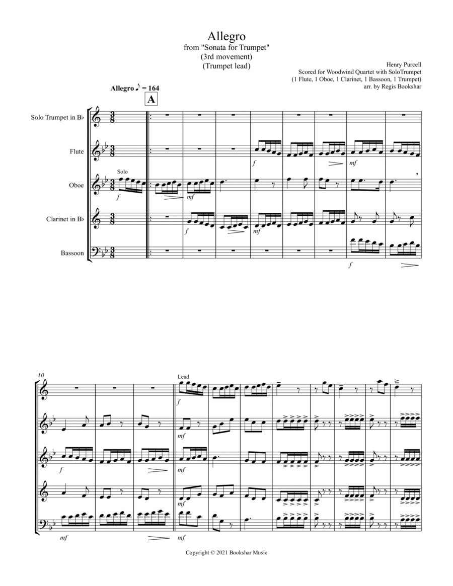 Allegro (from "Sonata for Trumpet") (Bb) (Trumpet Solo with Woodwind Quartet - 1 Flute, 1 Oboe, 1 Cl (arr. Regis Bookshar)