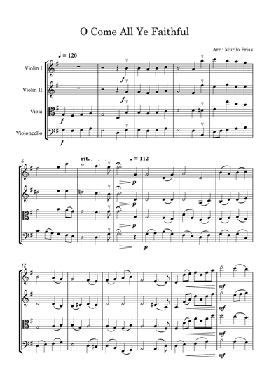O Come All Ye Faithful - String Quartet (Score and all parts) (arr. Murilo Frias)