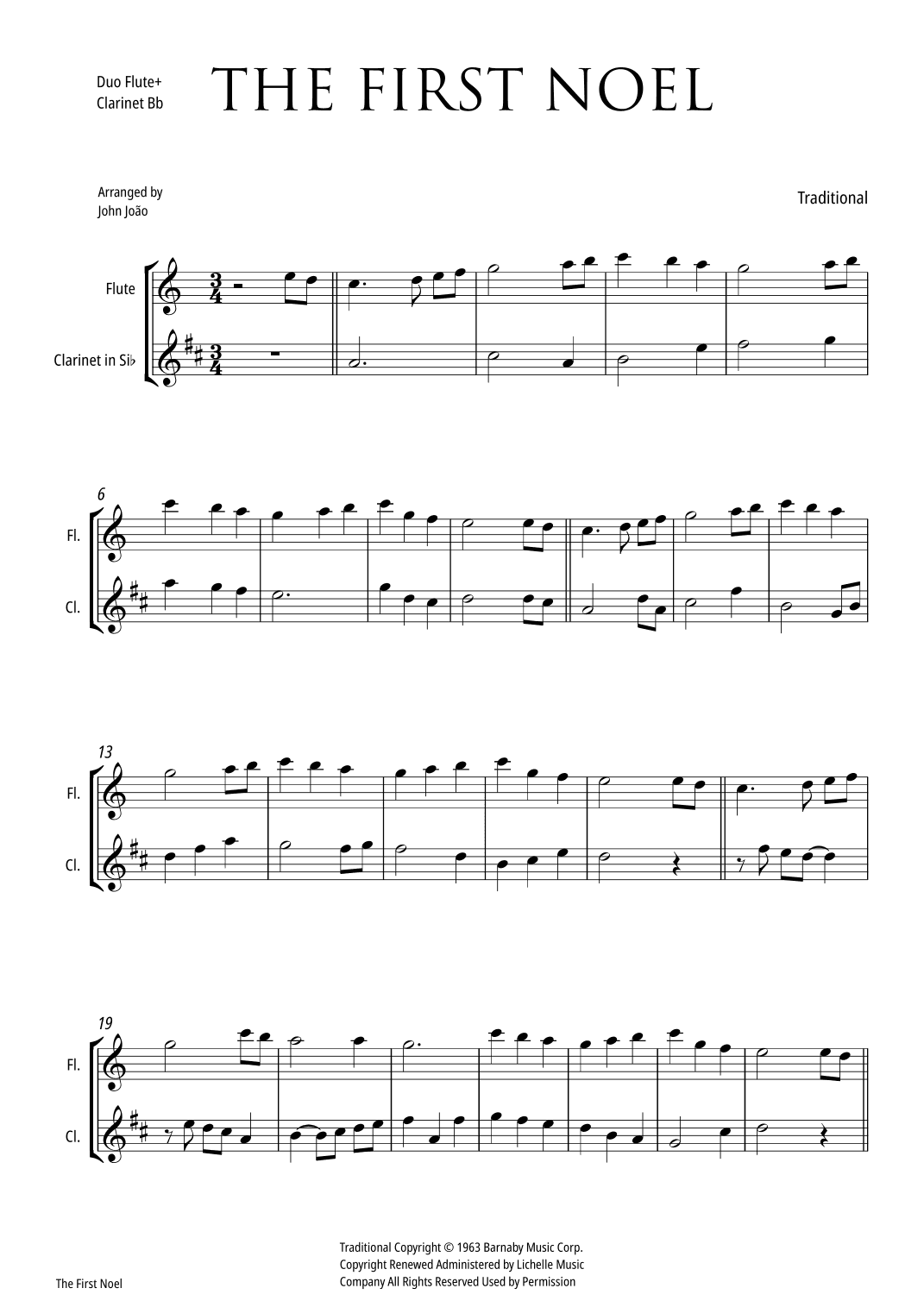 The First Noel (Duet Flute and Clarinet in Bb) (arr. john Joao)