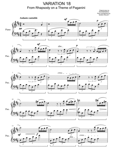 Rachmaninov - Variation 18 (from Rhapsody on a theme of Paganini) - Complete Version (arr. Music-holley)