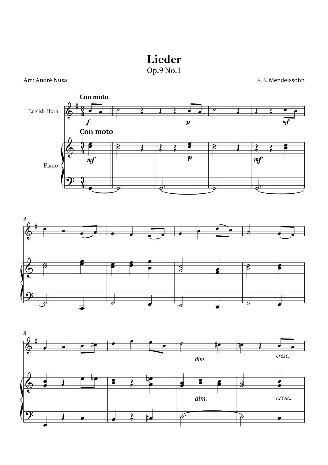 Lieder Op.9 No.1 (arr. André Nusa)