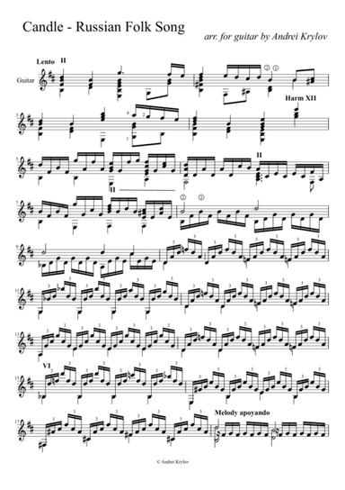 Variations to Russian Folk Song "Candle" for classical guitar