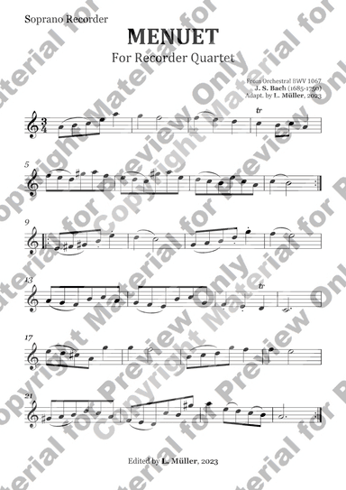 Menuet BWV 1067 - For Recorder Quartet (arr. L. Müller)