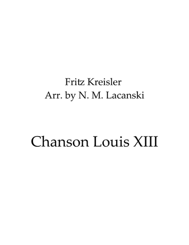 Chanson Louis XIII (arr. Nick M Lacanski)