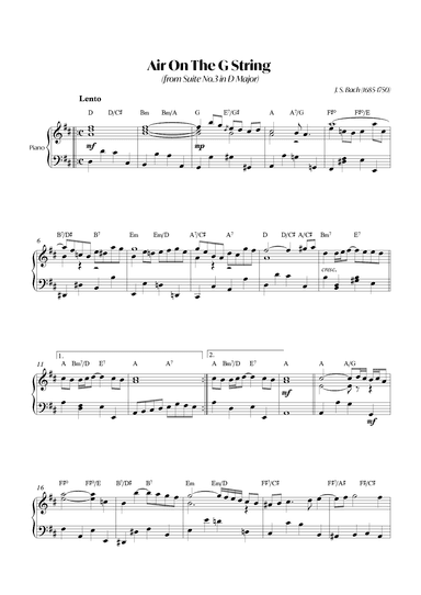 Air On The G String (from Suite No.3 in D Major) (Bach) - Piano (arr. André Alberto Santos)