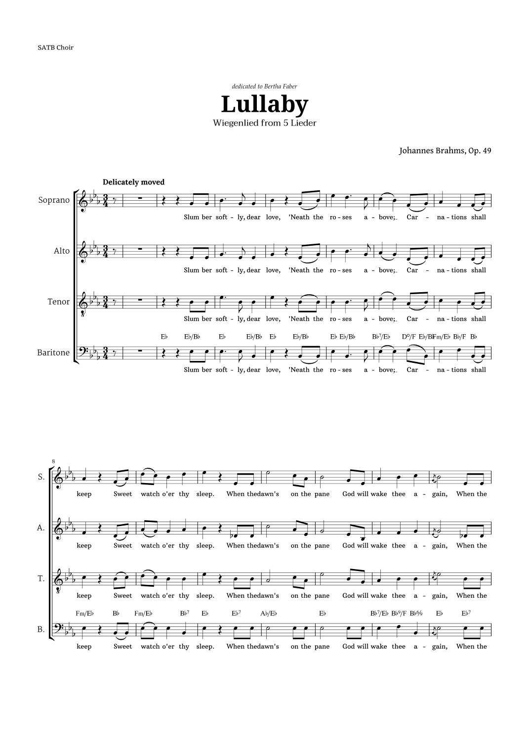 Lullaby by Brahms for SATB Choir (arr. Langanho)