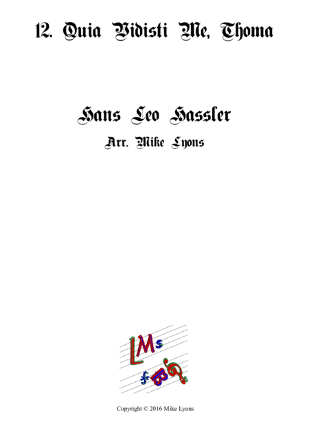Quia Vidisti Me, Thoma? - Cantiones Sacrae (Brass quartet) (arr. Mike Lyons)