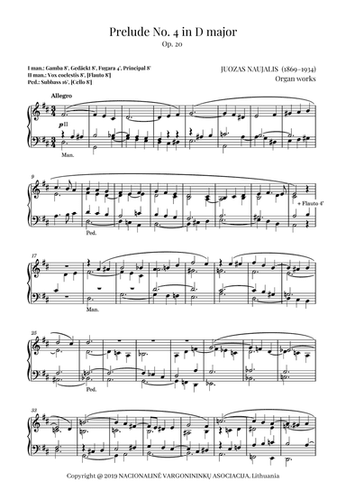 Prelude No. 4 in D major, Op. 20 by Juozas Naujalis (1869–1934)