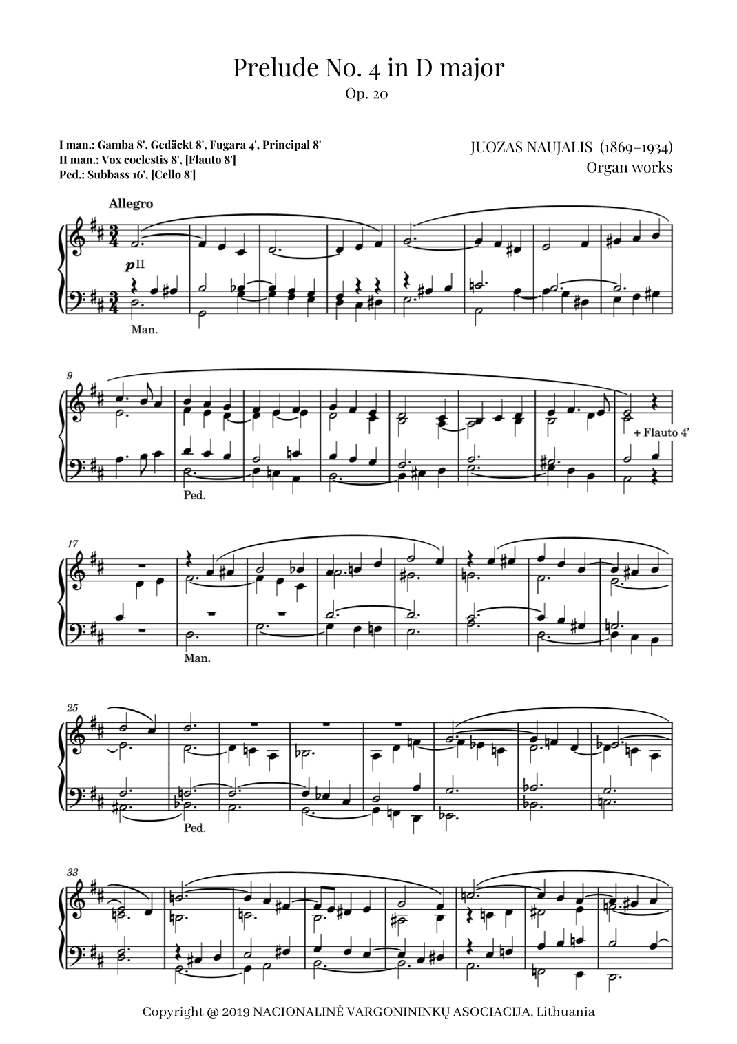 Prelude No. 4 in D major, Op. 20 by Juozas Naujalis (1869–1934)