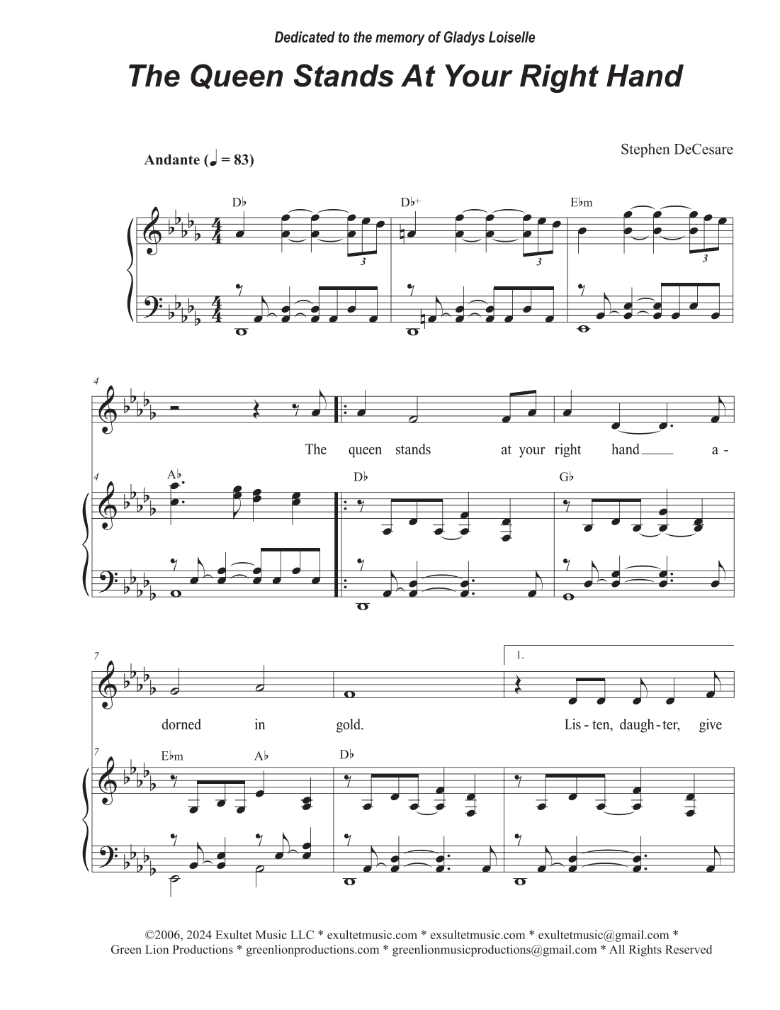 The Queen Stands At Your Right Hand (Unison choir)