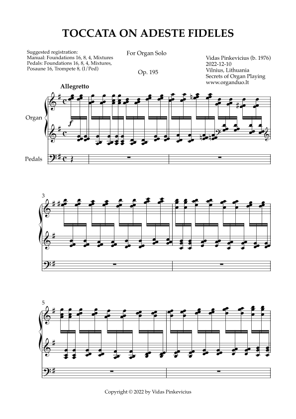 Toccata on Adeste fideles, Op. 195 (Organ Solo) by Vidas Pinkevicius