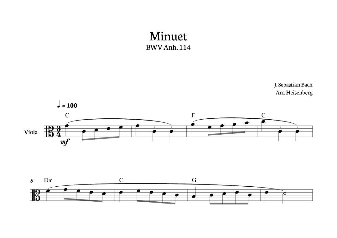 Minuet - Bach for Viola solo (arr. Heisenberg)