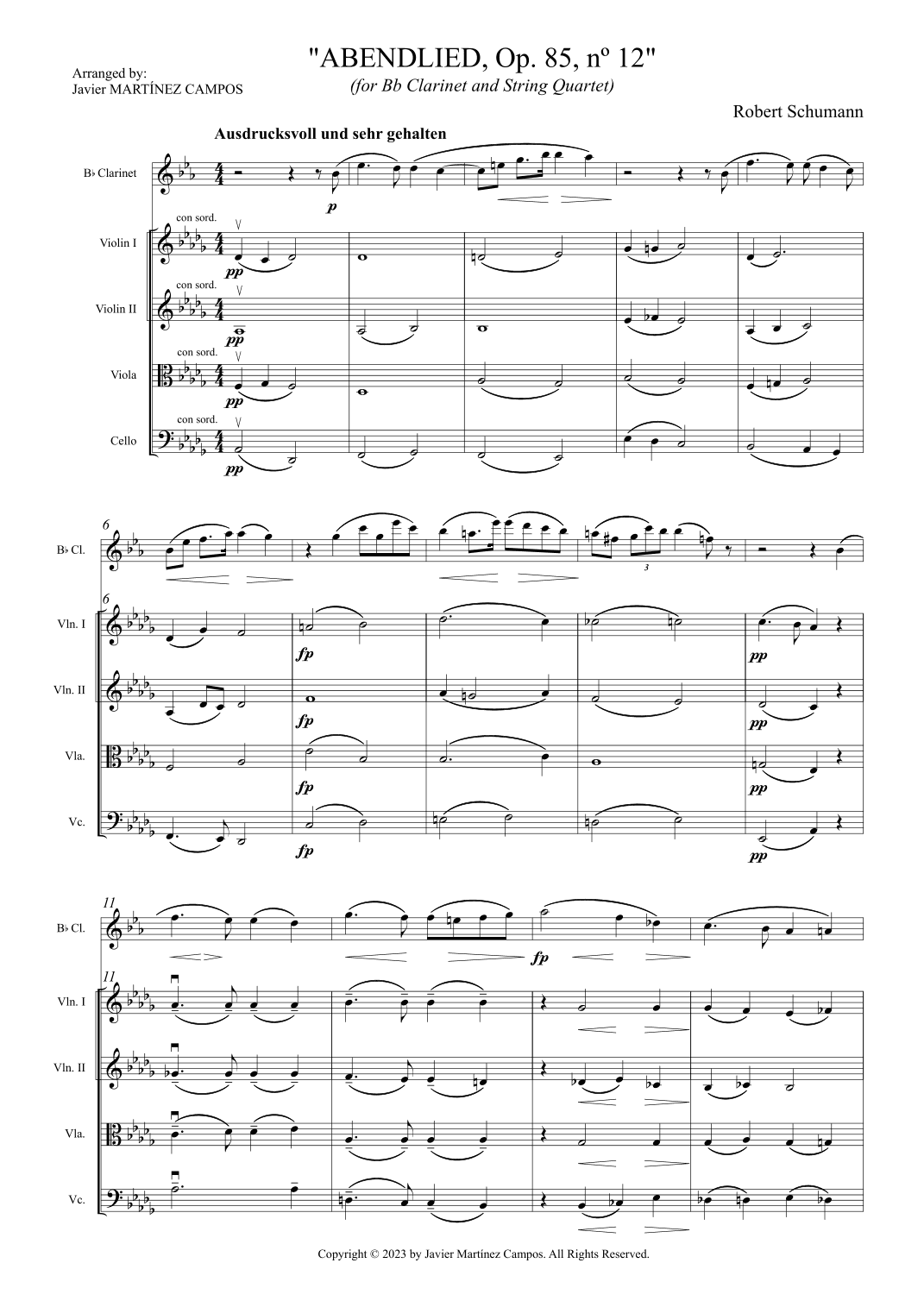 Abendlied Op. 85, nº 12 - Score Only (arr. Javier MARTÍNEZ CAMPOS)