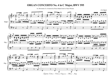 ORGAN CONCERTO No.4 in C Major - BWV 595 - 1st. Movement of  a Concerto by Prince Johann Ernst's of (arr. Renato Tagliabue)
