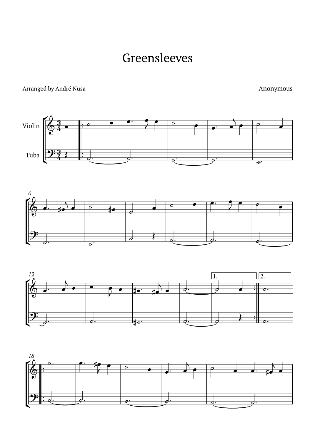 Greensleeves (arr. André Nusa)