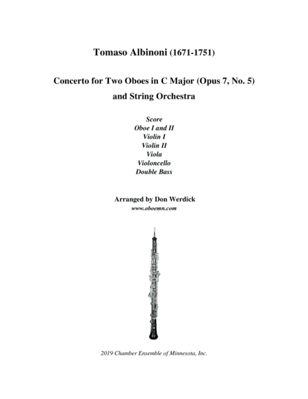 Concerto for Two Oboes in C Major, Op. 7 No. 5 and String Orchestra (arr. Don Werdick (1946 - ))