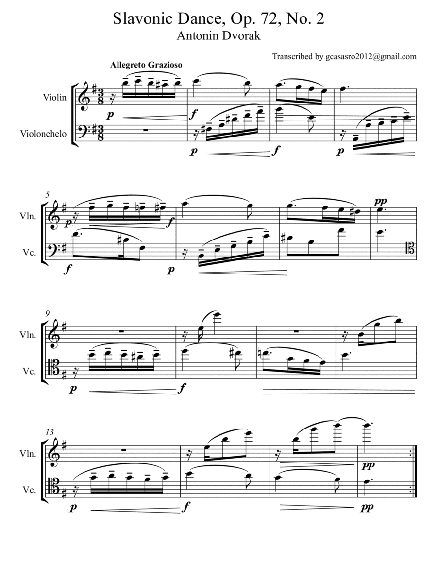Dvorak Slavonic dance No 2 in E minor op 72 version yoyoma perlman (arr. Griselda Casas)