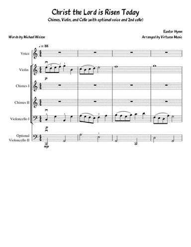 Christ the Lord is Risen Today (Easter Hymn) for Voice, Chimes, Violin, and 2 Cellos (arr. Virtuoso Music)