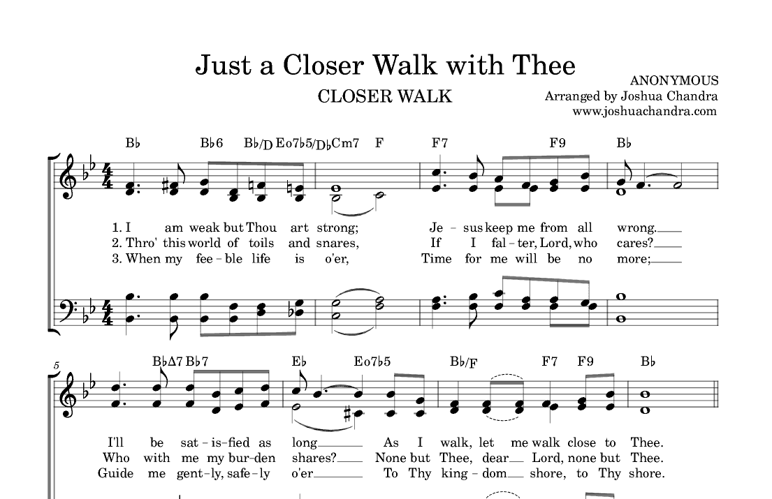 Just a Closer Walk with Thee - SATB + Guitar Chords (arr. Joshua Chandra)
