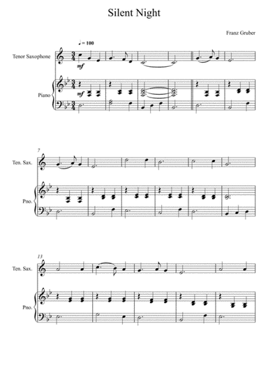 Franz Gruber - Silent Night Bb Key (Tenor Saxophone Solo) (arr. André Laitano)