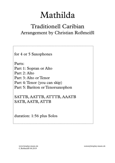 Matilda with 4 or 5 Saxophons Saxophonquartet, Saxophonqunitet (arr. Christian Roßmeißl)
