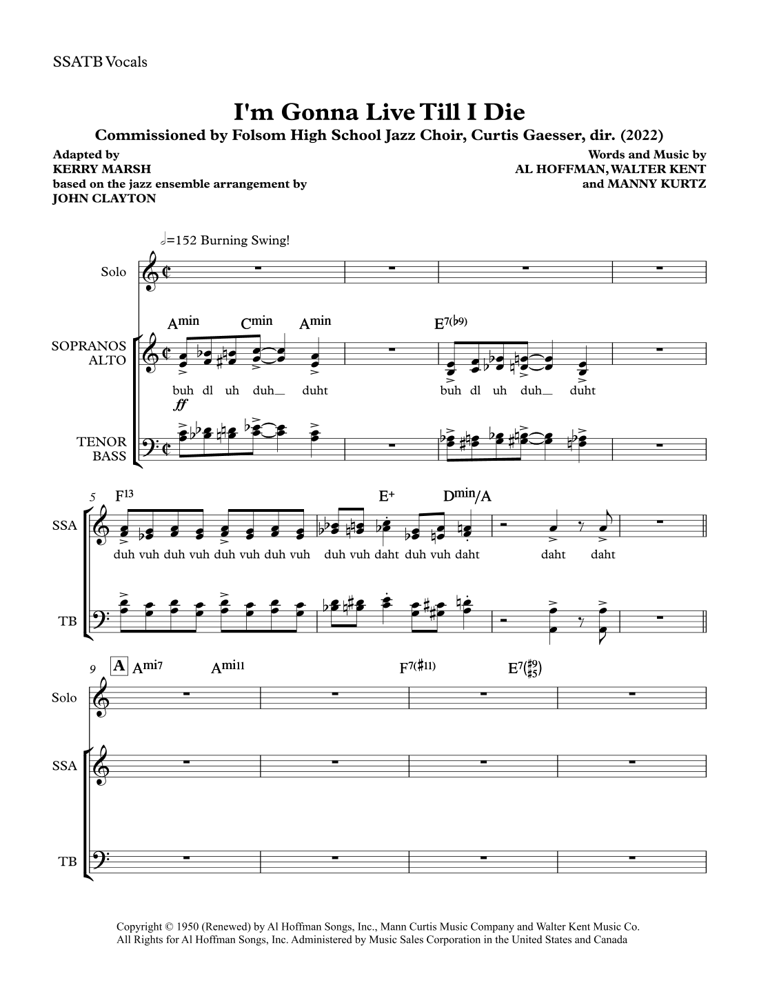 I'm Gonna Live Till I Die (arr. Kerry Marsh)