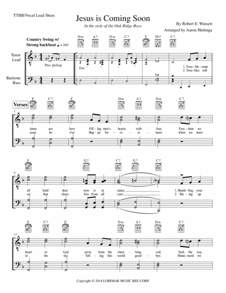 Jesus Is Coming Soon (arr. Aaron Hettinga)