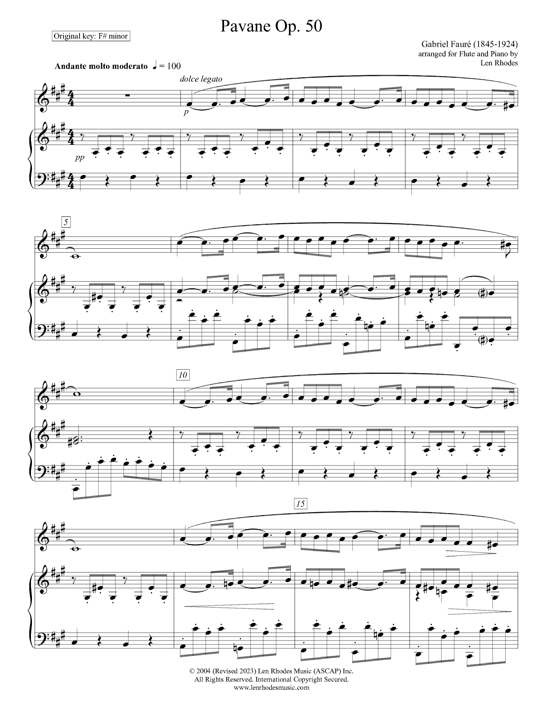 Fauré - Pavane op.50, for Flute and Piano (arr. Len Rhodes)