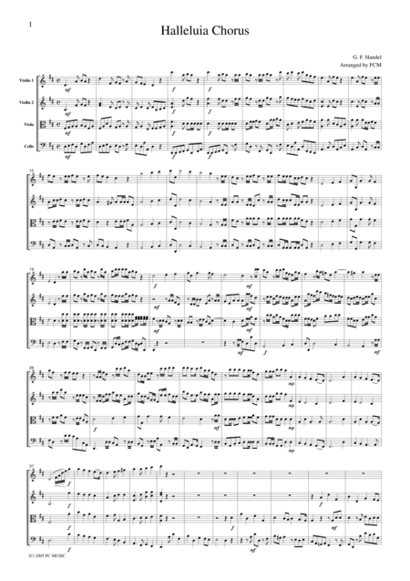 Handel  Halleluia Chorus, for string quartet, CH104 (arr. FCMUSIC)