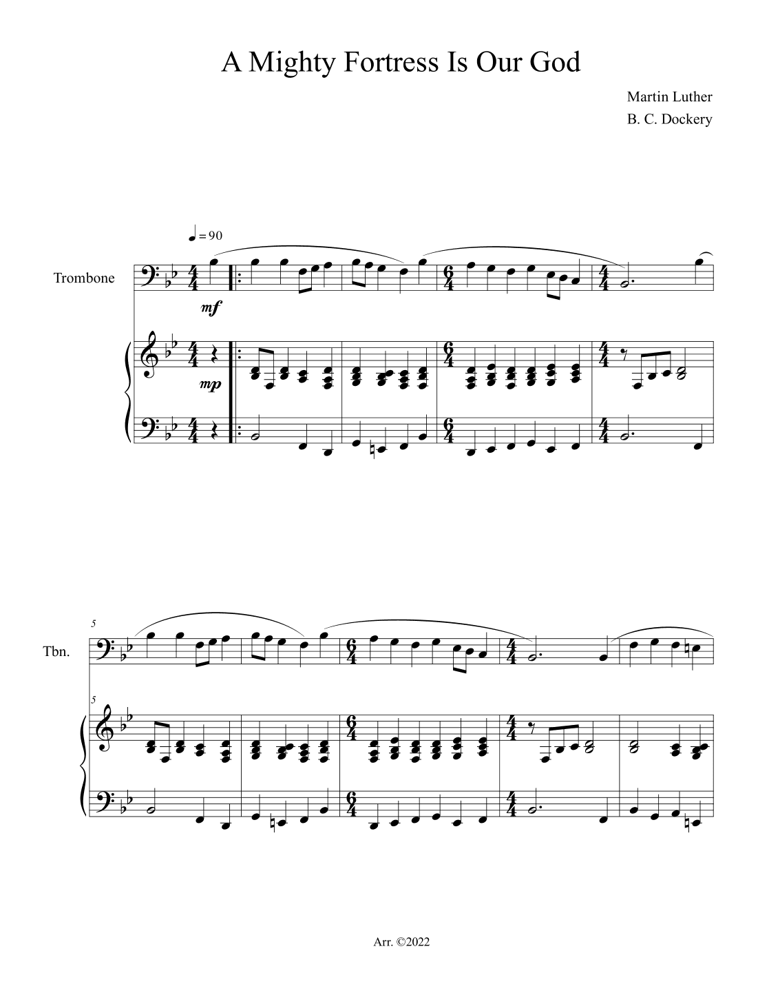 A Mighty Fortress is Our God (Trombone Solo with Piano Accompaniment) (arr. B. C. Dockery)