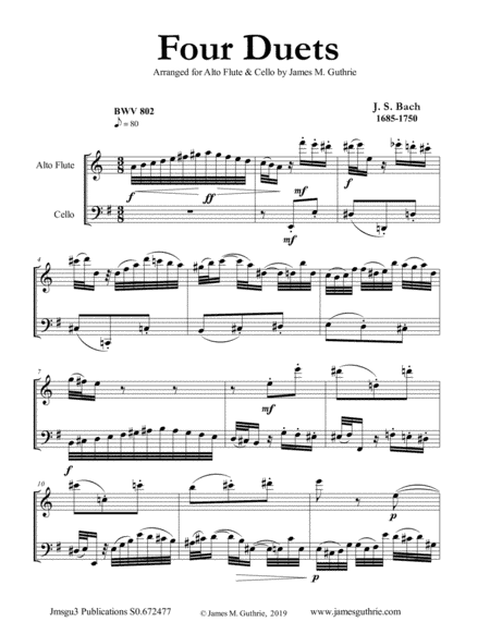Bach: Four Duets for Alto Flute & Cello (arr. James M. Guthrie, ASCAP)