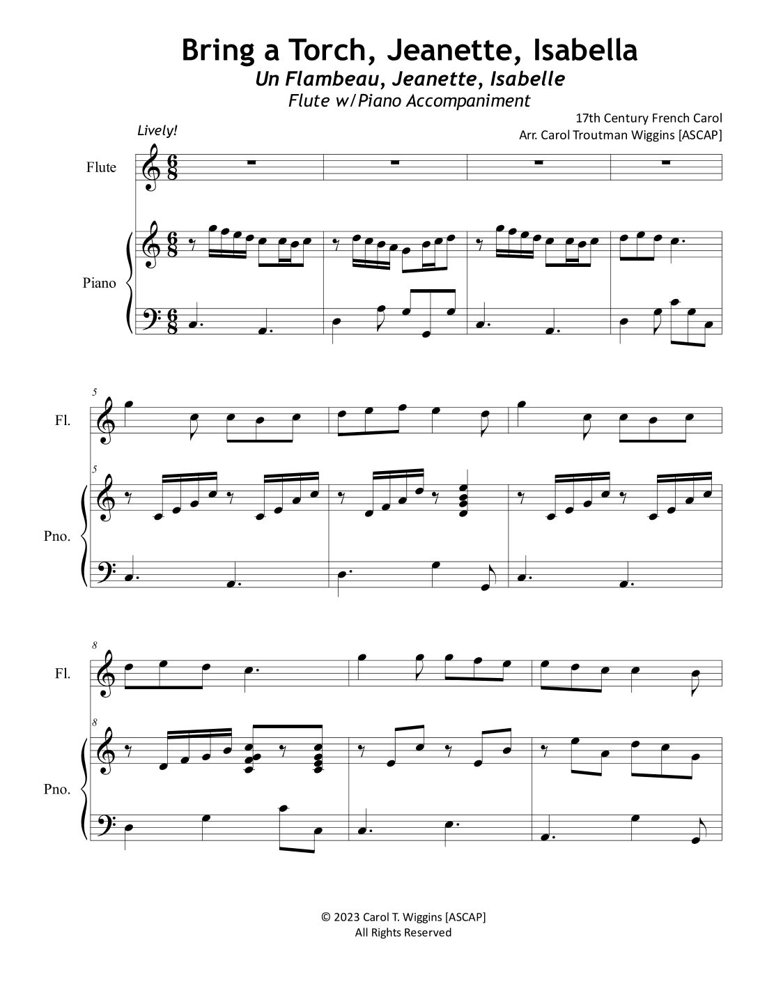 Bring a Torch, Jeanette, Isabelle (Flute w/Piano Accompaniment) (arr. Carol Troutman Wiggins)