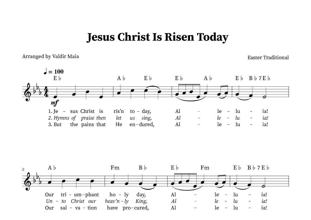 Jesus Christ Is Risen Today - Solo Voice in E-flat Major (arr. Valdir Maia)