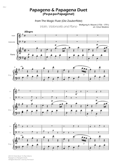 Papageno and Papagena Duet - Piano Trio (Full Score) - Score Only (arr. César Madeira)