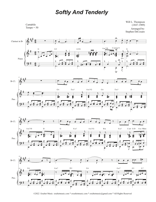 Softly And Tenderly (Bb-Clarinet solo and Piano) (arr. Stephen DeCesare)