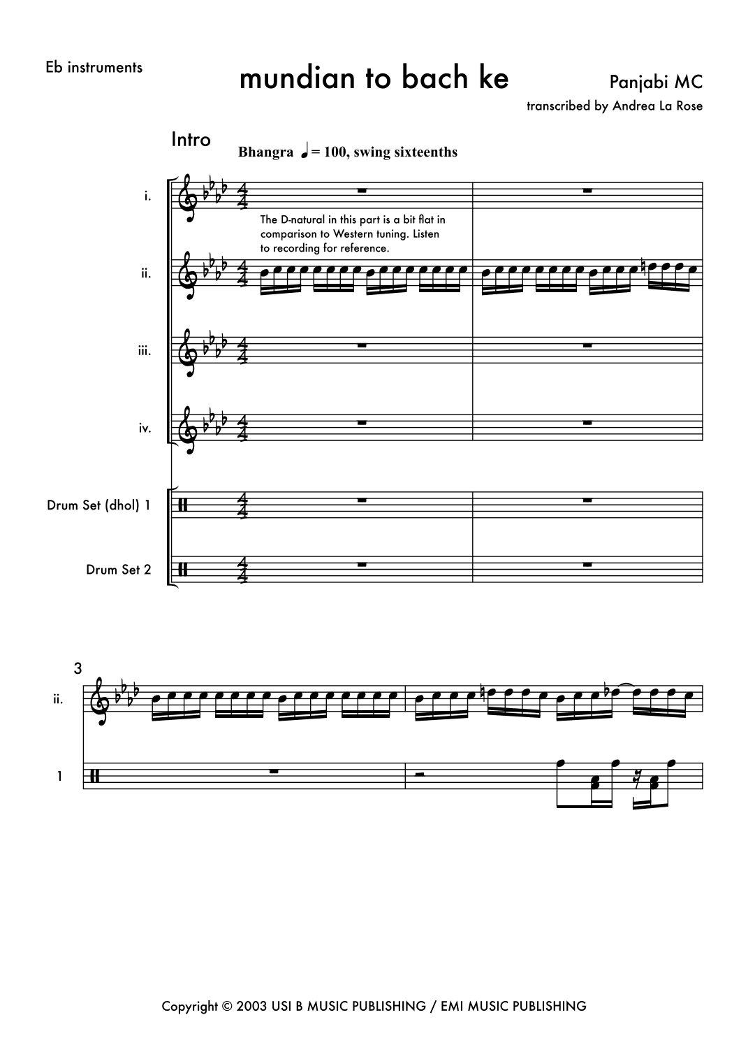 Mundian To Bach Ke (arr. Andrea La Rose)