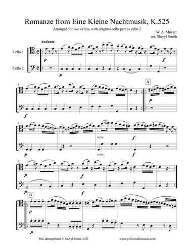 Romanze from Eine Kleine Nachtmusik, K.525, for cello duo with original cello part (arr. Yellow Cello Music)