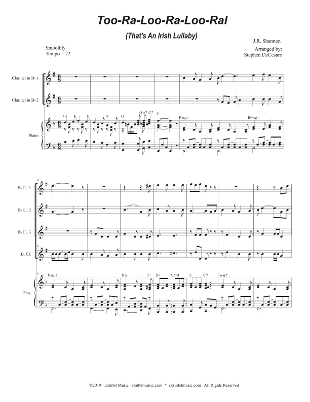 Too-Ra-Loo-Ra-Loo-Ral (That's an Irish Lullaby) (for Clarinet Choir and Piano) (arr. Stephen DeCesare)