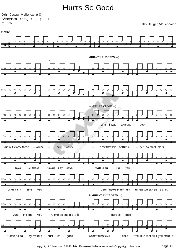 Hurts So Good (arr. COPYDRUM)
