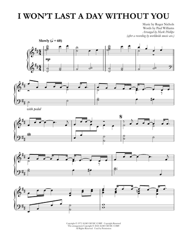 I Won't Last A Day Without You (arr. Mark Phillips)